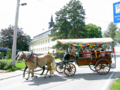 Pferdekutsche vor der Schule